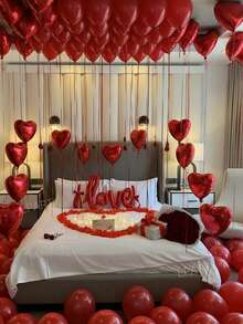 41 chiếc/Bộ bóng bay khẩu hiệu tình yêu ngày lễ tình nhân, bóng bay lá kim loại hình trái tim màu đỏ 18", bóng bay cao su màu đỏ 10", dùng cho lễ đính hôn, đám cưới, trang trí sinh nhật, đạo cụ cầu hôn, cô ấy đã nói đồng ý, tường hình vuông màu đỏ, em sẽ lấy anh chứ, cầu hôn, cầu hôn lãng mạn, trang trí phòng khách sạn - Đỏ - Xem 4