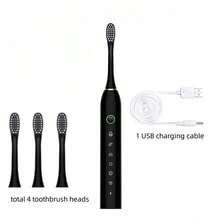Smart Electric Toothbrush With 6 Modes Smart Timer - Effectively Cleans Teeth & Gums, Rechargeable USB Electric Toothbrush With Replacement Head, Electric Toothbrush For Adults, Available In 3 Colors, Great Gift For Family - 黑色 - 查看 2