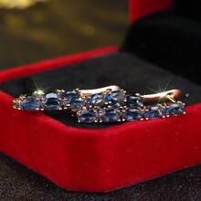 زوج من أقراط نسائية أنيقة، بشكل بيضاوي مرصع بالزركونيا اللامعة، هدية عيد