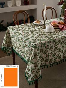1 pieza Mantel de estilo vintage americano country con estampado de hojas de árbol de frutas, rectangular con flecos, adecuado para uso diario, festivales, reuniones familiares, fiestas de Navidad, decoración de mesa de comedor, decoración del hogar