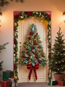 1pc Christmas Multi-Functional Christmas Pine Tree Holiday Wreath - Brightly Colored Pine Tree Wreath Suitable For Christmas, Halloween And Other Holidays - Easy To Hang, Power Off, Perfect For Parties And Celebrations, Especially Christmas, Thanksgiving And New Year