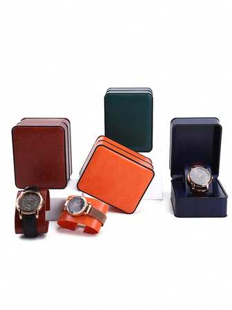 2 piezas Caja de reloj y bolsa de transporte, caja de almacenamiento de reloj de moda minimalista de piel sintética PU, caja de regalo para un solo reloj, caja de almacenamiento de joyas, caja de relojes, adecuada para todos los estilos de relojes