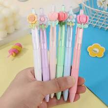 6 canetas esferográficas coloridas de gel tulipa, tinta preta de 0,5 mm, adequadas para escola, casa, escritório, papelaria, crianças, meninas, presentes