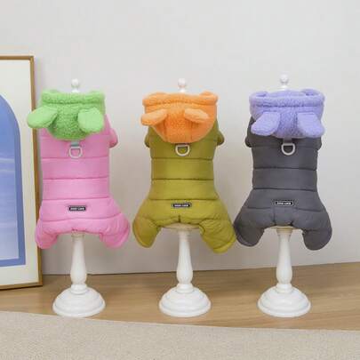 Casaco de algodão com 4 pernas e orelhas de urso, 25 peças, roupas para animais de estimação, fantasia de gato, jaqueta de lã de 4 pernas, roupa quente, outono/inverno, roupa de desenho animado espessada, roupa elegante de casa em estilo coreano, roupa casual versátil e quente, roupas para animais pequenos, suprimentos para animais de estimação, roupas de pelúcia, roupas para cães pequenos, fivela de guia, roupa para cães de passeio, casaco de algodão espesso, jaqueta de algodão quente à prova de neve