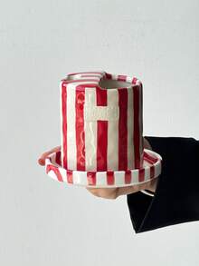 1pc Striped Ceramic Mug And Saucer Set, Classic Striped Ceramic Coffee Cup And Saucer Set, English Afternoon Tea, Black Tea Cup And Saucer, Home Afternoon Tea, Coffee, Juice, Milk, Water Cup, Holiday Gift For Friends And Classmates - Multicolor - View 7