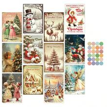 12 Stück Vintage Weihnachtspostkarten-Set - Engel, Rentier, Weihnachtsmann & Schneemann Design Feiertags Wanddekoration für Zuhause und Schlafzimmer, Weihnachts Kleinplakate, perfekt zum Sammeln und Verschenken, Wandaufkleber Raumdekoration Schlafzimmerdekoration Küchendekoration Heimdekoration