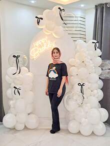 75 个气球和 20 个蝴蝶结、白色花环气球拱门套装、黑色蝴蝶结派对装饰、18 英寸 10 英寸 5 英寸白色气球，适用于派对装饰、婚礼、新娘送礼会、周年纪念、生日派对、蝴蝶结装饰、情人节、家庭生日派对、拍照装饰、公主生日派对装饰、送礼会、单身派对装饰、网红户外拍照装饰 - 彩色 - 查看 5