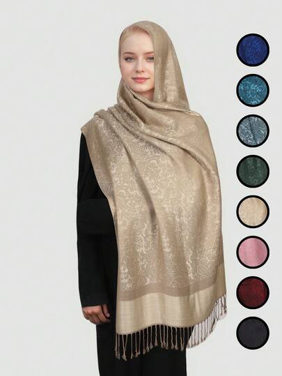 1 Stück Damen Paisley Jacquard leichter Herbst Pashmina Schal, Strandüberwurf in Zweifarbiger Webung, Kaschmirgefühl, weich, seidige Fransen, für Abendkleider, Reisen, Alltag, Büro, Hochzeit und als Geschenk