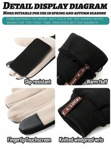 1 par de guantes cálidos para hombres, aptos para el transporte diario, actividades al aire libre, senderismo, ciclismo, con capacidad táctil y forro térmico, para invierno - Multicolor - Ver 3