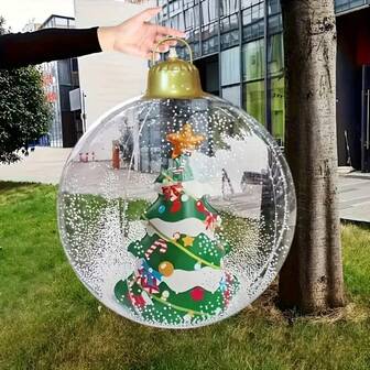 60 厘米巨型充气圣诞装饰球 - 带金色星星的独立装饰，大直径，适合室内/室外使用 - 无需电力，易于安装 - 非常适合家庭、花园、派对装饰 - 节日装饰球、家庭庆祝活动、节日设计、建筑、装饰球、家庭装饰品