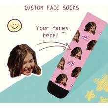 1PC Unisex Gift Socks With Personalized Red Hearts And Novelty Photo Faces, An Excellent Gift For Mom, Dad, Family And Friends On Christmas, Valentine's Day, Birthdays And Anniversaries. - Black - View 2