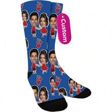 1PC Custom Socks With Personalized Photo Faces And Funny Designs, Unique Unisex Gift Socks – Perfect For Gifting To Mom, Dad, Family And Friends On Christmas, Valentine's Day, Birthdays And Anniversaries. - Black - View 1