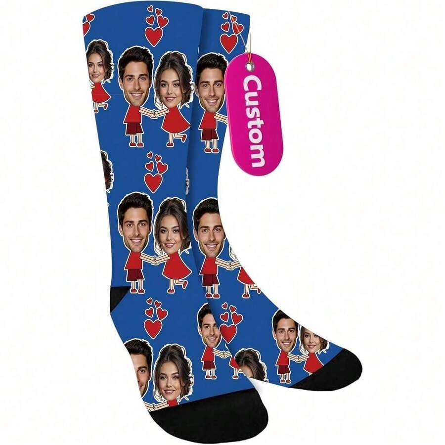 1PC Custom Socks With Personalized Photo Faces And Funny Designs, Unique Unisex Gift Socks – Perfect For Gifting To Mom, Dad, Family And Friends On Christmas, Valentine's Day, Birthdays And Anniversaries. - Black - View 1