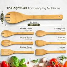 6PCS Bamboo Pasta Spoon Set, Kitchen Gadget Accessories, Cutlery Set, Suitable For Cooking, Outdoor Camping, Moving Gifts! Cooking Gourmet Set - Yellow - View 4