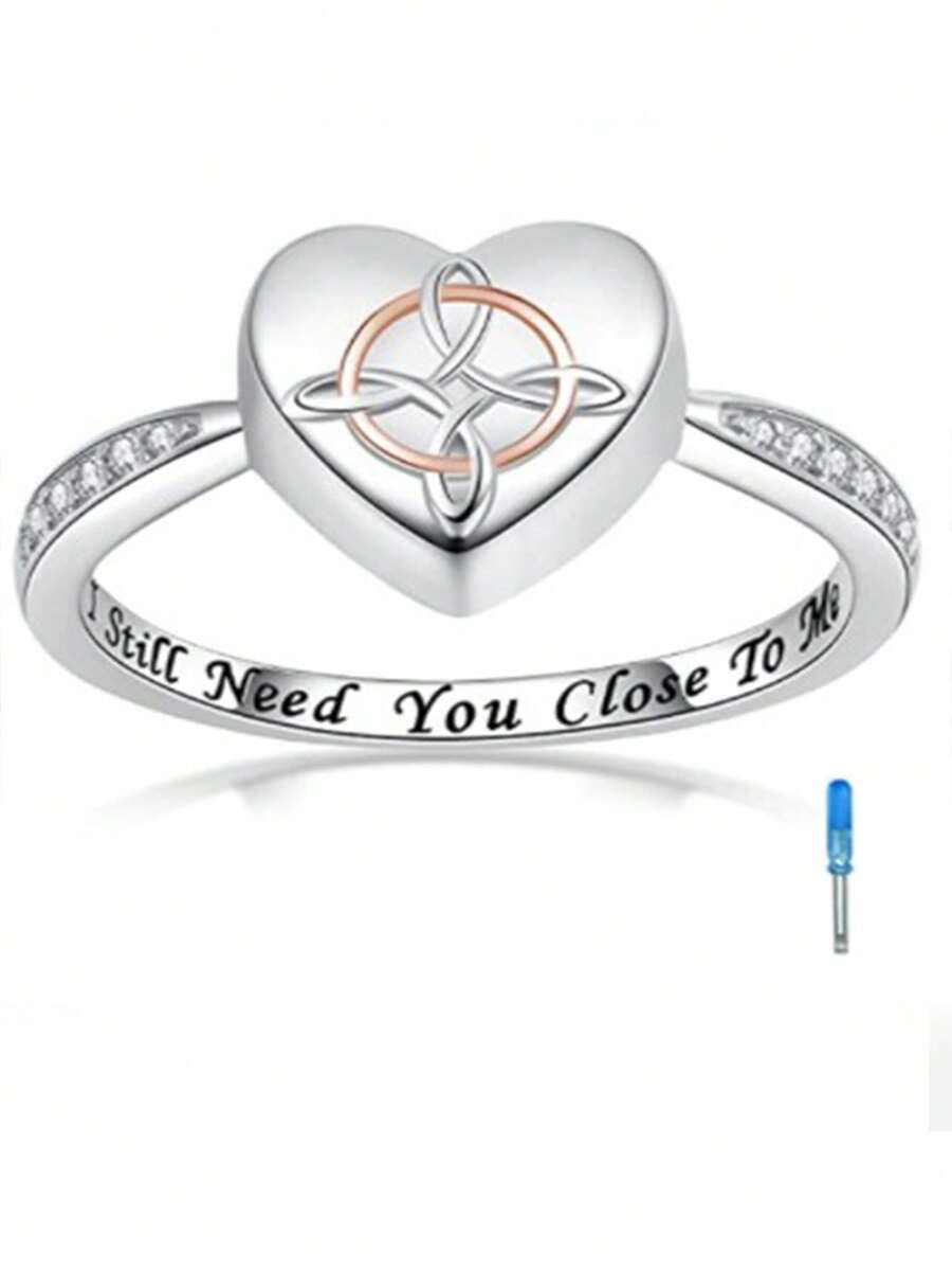 1pc "I Still Need You Close To Me" Heart Shaped Urn Memorial Ring, Women Casual Jewelry Ring, Comes With Brand Box