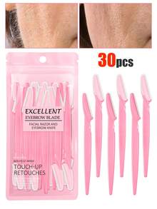 30pcs. Eyebrow Trimmer Set, Eyebrow Trimmer, Long Handled Eyebrow Trimmer, Beauty Tool, Used For Eyebrow Trimming, Razor, Precision Exfoliating Tool Eyebrow Trimmer, Facial Razor Blade, Eyebrow Trimmer Blade And Razor With Protective Cover, Used For Removing Facial And Body Hair, Suitable For Travel, Suitable For Both Men And Women. 1/3/6/12/24pcs.