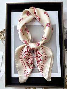 1pc Faux Silk Paisley Print 70cm Small Square Scarf, New Spring/Summer Fashion Bandana, Versatile Waist Tie, Hair Accessory, Headband, Stylish Neckerchief For Dress - Đỏ và trắng - Xem 1