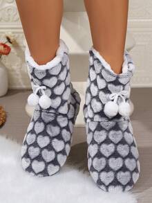 女式冬季踝靴 - 柔软透气鞋面，带保暖衬里，舒适圆头和足弓设计，无鞋底 - 室内/室外休闲冬靴，适合北美/欧洲风格，男女通用随机图案 - 灰色 - 查看 4