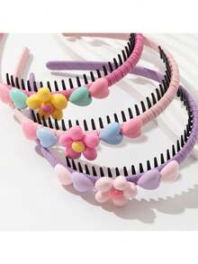 3pcs/Set Cute Girl's Headband Hair Accessories, Hairclips With Teeth Non-, Heart Big Flower Headband