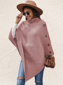 1 pieza Poncho tipo cárdigan de botón de unicolor, para playa y vacaciones - Multicolor - Ver 10