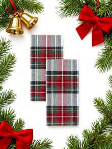2/6/12/240pcs Vintage Plaid Napkins, European Style Christmas Holiday Reusable Washable Napkins For Party, Picnic, Home Decor - 紅白色 - 查看 8
