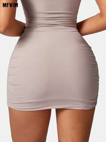 MFVIM Women's Solid Color Pleated Bodycon Mini Skirt