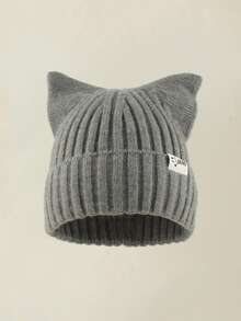 1pc Women's Y2k Kitten Ears Plush Knitted Hat,Suitable For Autumn And Winter Warm Daily Wear Knit Hat - Cat Ear Knitted Hat Type B - View 15