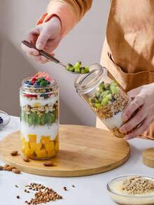 4pcs 16oz Glass Jars With Airtight Lids, Overnight Oats Containers With Bamboo Lids, Wide Mouth Mason Salad Jars, Food, Yogurt, Spice, Sugar Storage Containers - Multicolor - View 9