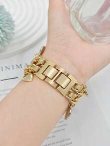 1 件水钻心形钥匙锁女式多功能锌合金皮革表带，兼容三星智能手表表带/表带 20 毫米 22 毫米，20 毫米 22 毫米金属手链表带，礼物 - 金色 - 查看 6