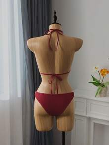 Bellisia Bộ đồ bơi bikini màu trơn cho kỳ nghỉ hè trên bãi biển - Đỏ - Xem 5