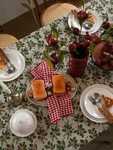 1 pieza Mantel de estilo vintage americano country con estampado de hojas de árbol de frutas, rectangular con flecos, adecuado para uso diario, festivales, reuniones familiares, fiestas de Navidad, decoración de mesa de comedor, decoración del hogar