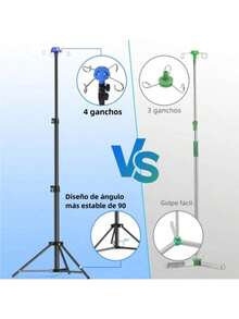 Soporte portátil de piso para varillas de infusión IV, varilla de infusión IV ajustada de altura plegable con 4 ganchos - Negro - Ver 4