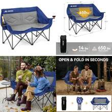 2 Person Camping Chair Oversized Loveseat Camping Chair Double Camping Chairs For Adults Heavy Duty Camping Couch Black Outdoor Folding Chair Portable Patio Lawn Chair(Blue Non-Heating) - Type1 - View 1