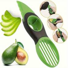 1pcs 3-In-1 Avocado Slicer And Coreer (Green Durable Plastic) For Beginners And Kitchens. Multifunctional Kitchen Tool For Halving, Pitting, And Slicing Avocados. Suitable For Home Use, Light Meals, And Kitchens. - 黑綠色 - 查看 1