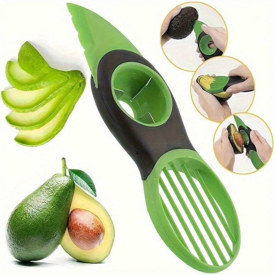 1pcs 3-In-1 Avocado Slicer And Coreer (Green Durable Plastic) For Beginners And Kitchens. Multifunctional Kitchen Tool For Halving, Pitting, And Slicing Avocados. Suitable For Home Use, Light Meals, And Kitchens. - 黑綠色 - 查看 1