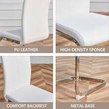 Cantilever Chair, Chrome-Plated Metal Frame, Maximum Load 120 Kg, Soft Padding And Faux Leather Upholstery, White. (Set Of 4) - White - View 5
