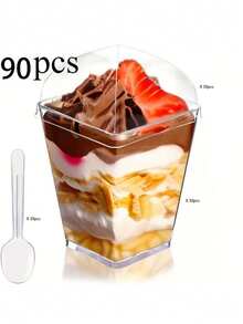 Un set de 10 piezas/30 piezas/60 piezas/90 piezas de tazas cuadradas de plástico transparente para helado, mousse, con tapas transparentes. Tazas de postre, pudín con resistencia a bajas temperaturas y fácil limpieza. Adecuadas para cafeterías, bares de aperitivos, postres de autoservicio, hogares, lugares de entretenimiento, cocinas, fiestas de repostería, pudines, tartas de queso, mousses y tazas de gelatina. - Multicolor - Ver 9