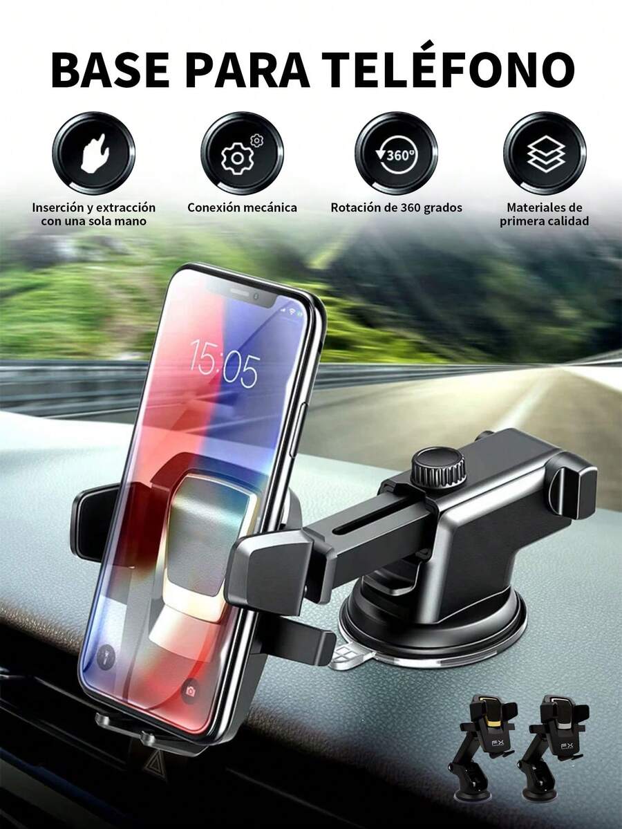 Soporte de teléfono para automóvil, soporte de teléfono para parabrisas de automóvil, Soporte para Teléfono Móvil de Tipo Ventosa para Montaje en Coche,Que Se Puede Extender, Acortar y Girar para Camiones Grandes,soporte universal rotatable 360° para navegación GPS,ventilación de aire, universal, manos libres, soporte para teléfono celular,Compatible con iPhone y Android.