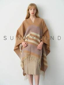 1pc Women's Polyester Striped Soft Casual Shawl, Suitable For Everyday Wear In Autumn/Winter