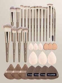 MAANGE 18/22/34pcs Professional Makeup Brush Set, Portable Travel Makeup Brushes For Liquid, Cream And Powder Products, Suitable For Stippling, Blending And Facial Care, Ideal Gift For Women And Girls - Champagne - View 5