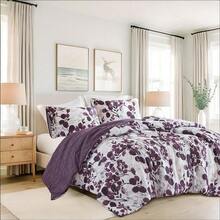 Lightweight Seersucker Botanical King Size Comforter Set, Reversible Design Bed Comforter, Premiuicrofiber Bedding Set, Comforter And Shams Set, Purple,24191360 - Grayish Purple - 查看 1