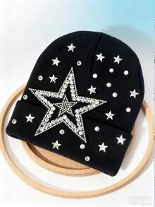 1 pieza Gorro de punto con strass de acrílico brillante, estilo urbano, unisex para otoño/invierno