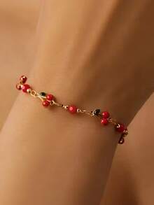 1 pieza Pulsera con dije de cereza elegante y de moda, accesorio dulce y versátil, adecuado para uso casual o como regalo