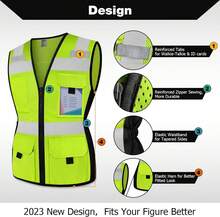 Women High Visibility Vest 11 Pockets Snug-Fit Reflective  Vest With Reinforced Zipper, Neon Construction Work Vest For Lady Surveyors/Workers, Durable,Meets ANSI, Yellow L,24200727 - 黃色 - 查看 5