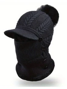 1 pezzo Cappello paraorecchie invernale lavorato a maglia con sciarpa - Foderato in pile termico per donna, berretto con copertura per il viso per climi freddi, ultra caldo per sci/snowboard/uso quotidiano, balaclava da donna