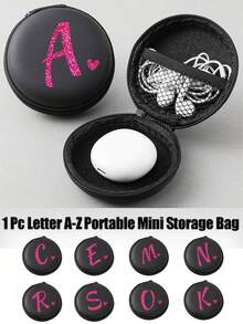 Rose Red Shiny Heart Pattern Letter A-Z Portable Mini Storage Bag,Love Pattern Waterproof And Anti Drop Digital Bag, Initial Name Logo Phone Charger Data Cable Storage Bag, Zipper Storage Box Around Wallet Data Cable Bag Digital Bag Electronic Bag Electronic Storage Device Data Cable Storage Device Wireless Earphones Bluetooth Earphones Headphones Business, Travel, School, College, Office,Couple, Back To School, Favorite Her