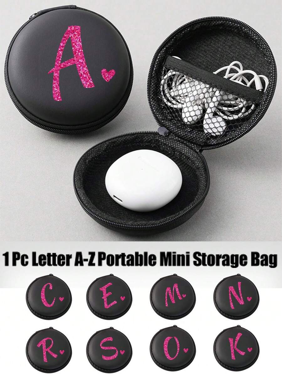 Rose Red Shiny Heart Pattern Letter A-Z Portable Mini Storage Bag,Love Pattern Waterproof And Anti Drop Digital Bag, Initial Name Logo Phone Charger Data Cable Storage Bag, Zipper Storage Box Around Wallet Data Cable Bag Digital Bag Electronic Bag Electronic Storage Device Data Cable Storage Device Wireless Earphones Bluetooth Earphones Headphones Business, Travel, School, College, Office,Couple, Back To School, Favorite Her
