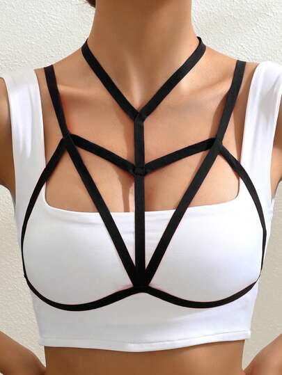 1pc Women's Sexy Lingerie Hollow Elastic Strap Bra, Suitable For Daily Wear