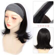 女士布艺头带短锁骨卷发假发，可拆卸头带 - 彩色 - 查看 10