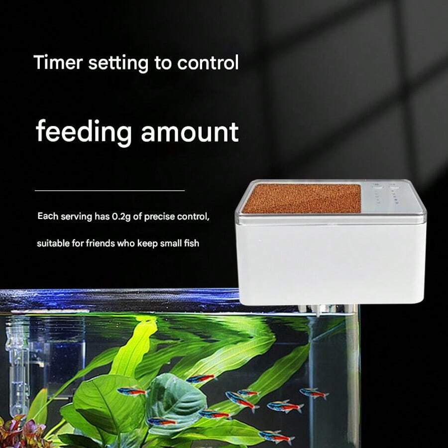 自动鱼缸喂食器，定时定量喂食器，小型鱼类专用喂食器，自动喂鱼装置，适用于斗鱼、金鱼，水族箱鱼类喂食机（不含电池）